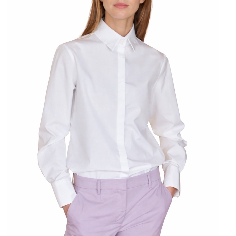 Walter Voulaz Button Down Shirt Size 46 White Cotton Blend Career Minimalist‎ L